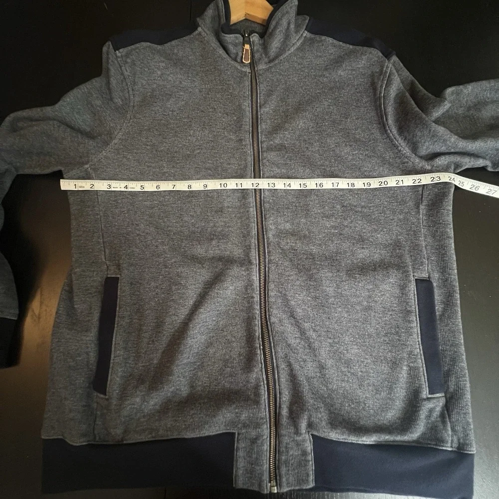 Banana Republic Men's Birdseye Full Zip Sweater‎ Size XL Preppy Gray Navy *READ*